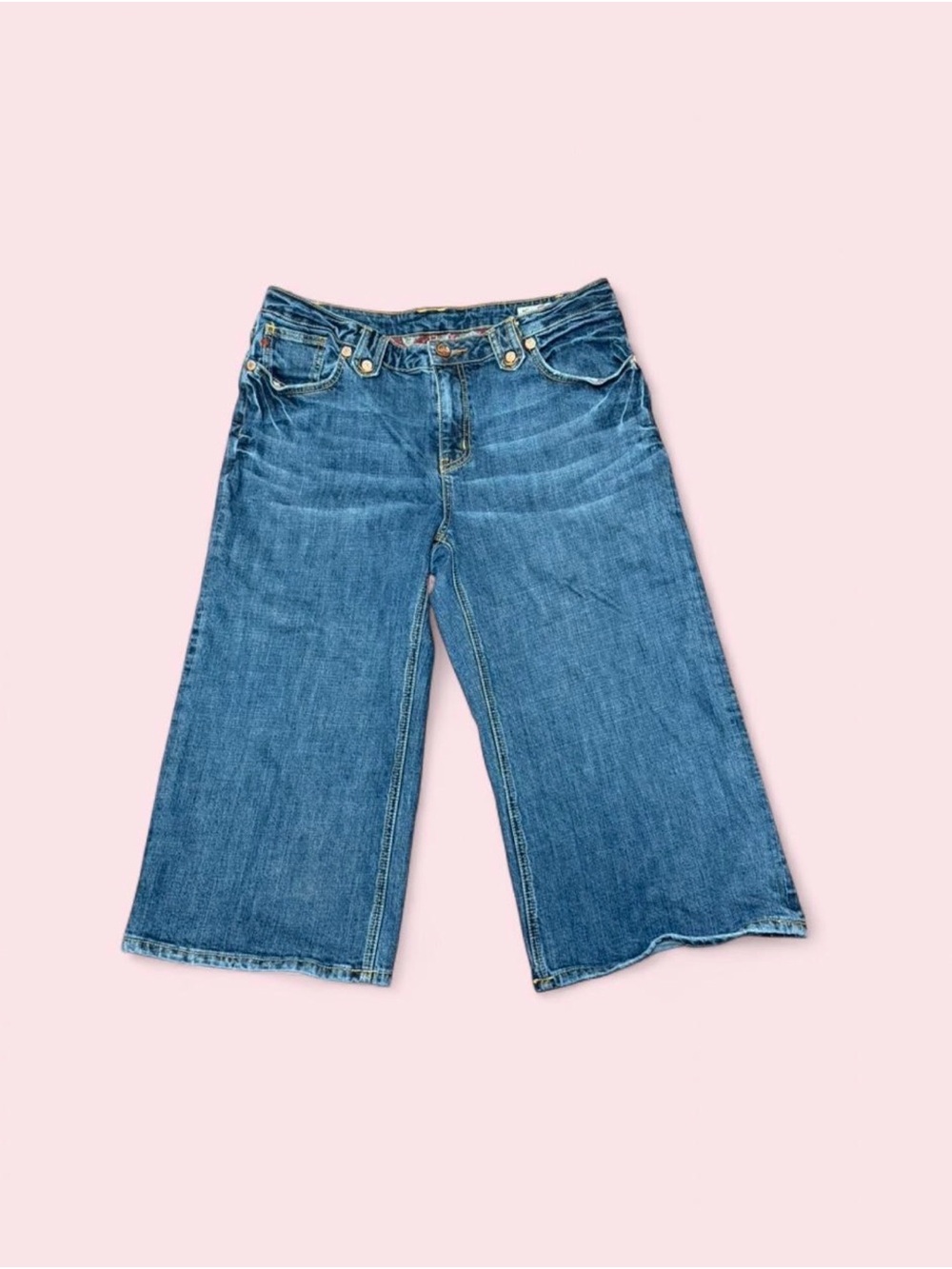 Seven7 Wide Leg Capri Jeans Size 16 Y2K McBling Cropped Medium Wash Denim